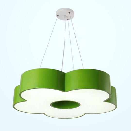 Kids Acrylic Floral Chandelier Pendant Light With Led For Kindergarten Green / White