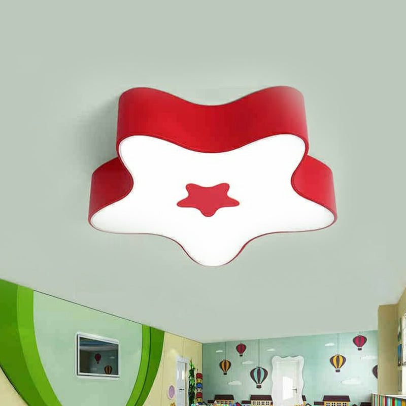 LED Star Shaped Flush Mount Ceiling Light for Kids - Metallic Finish, Ideal for Kindergarten