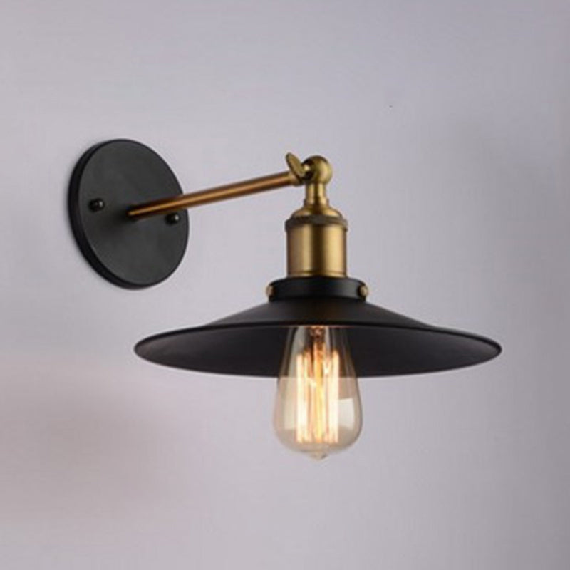 Antique Black Cone Shade Metallic Wall Sconce - 1-Light Corridor Mount Light