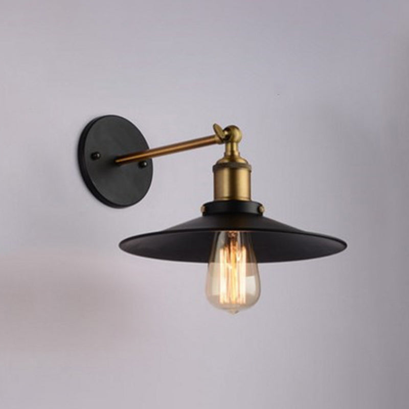 Antique Black Cone Shade Metallic Wall Sconce - 1-Light Corridor Mount Light