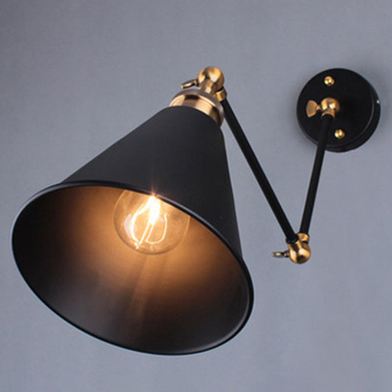 Retro Style Single-Bulb Wall Light Fixture - Foldable Black Umbrella Shade Ideal For Restaurants