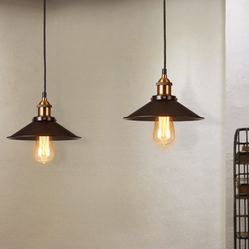 Antique Black Cone Pendant Light With Metallic Finish - Perfect For Restaurants