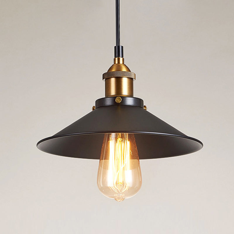 Antique Black Pendant Light: Metallic Cone Shade, 1-Light Hanging Fixture for Restaurants