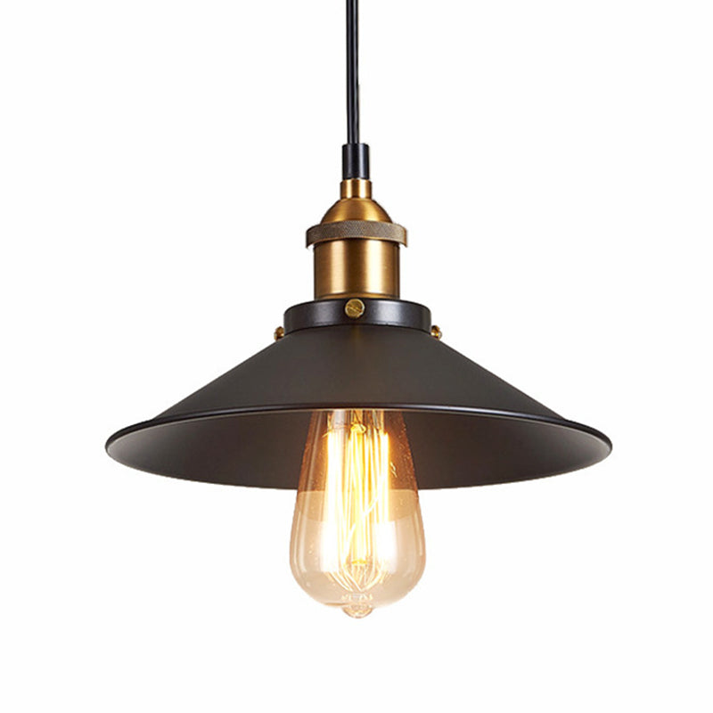 Antique Black Pendant Light: Metallic Cone Shade, 1-Light Hanging Fixture for Restaurants