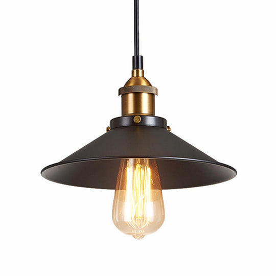 Antique Black Cone Pendant Light With Metallic Finish - Perfect For Restaurants