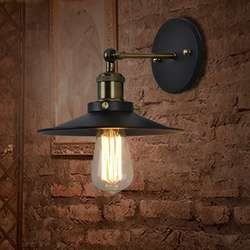 Sleek Black Iron Conical Shade Wall Lamp For Simplicity In Restaurant Lighting