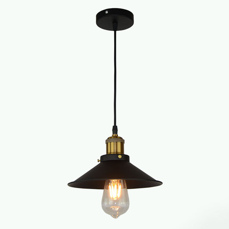 Metallic Flared Shade Pendant Light With Black Finish For Restaurants / 8.5