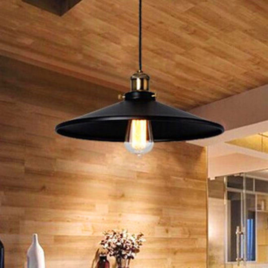 Metallic Flared Shade Pendant Light With Black Finish For Restaurants / 12