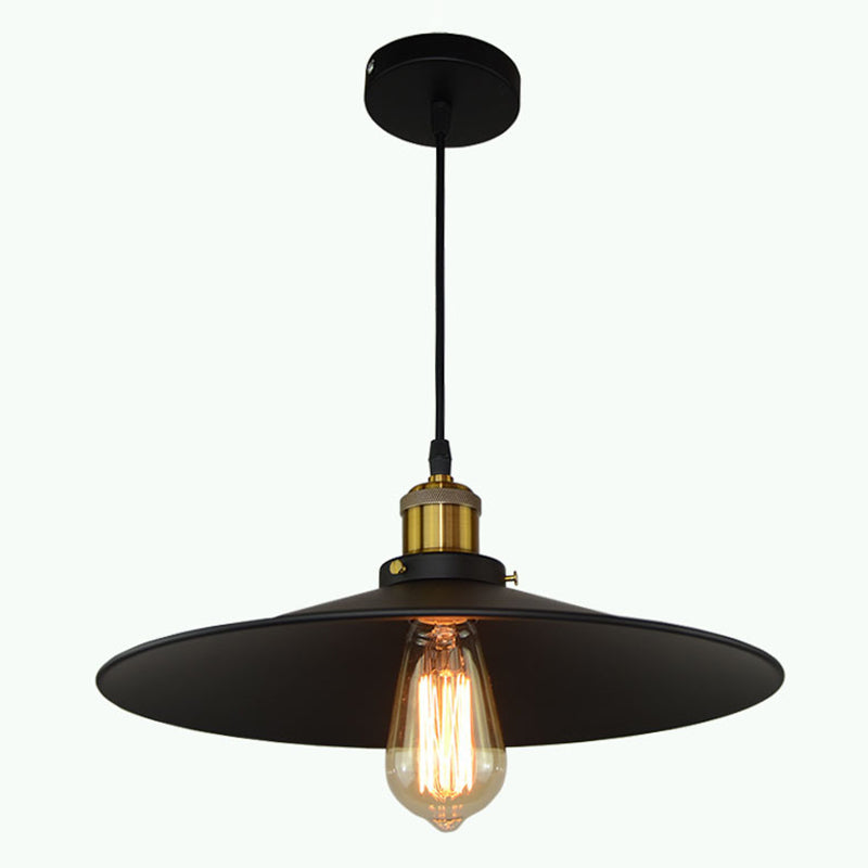 Metallic Flared Shade Pendant Light With Black Finish For Restaurants