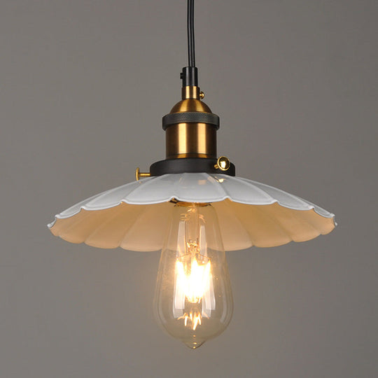 White Industrial Metal Scalloped Umbrella Pendant Light - Single Ceiling Hanging