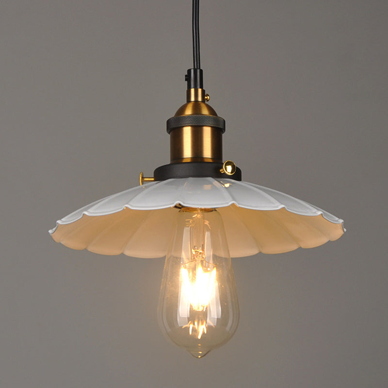 White Industrial Metal Scalloped Umbrella Pendant Light - Single Ceiling Hanging / 14