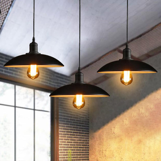 Antique Metal Pendant Light For Restaurant With Pot Lid Design Black Outer & White Inner