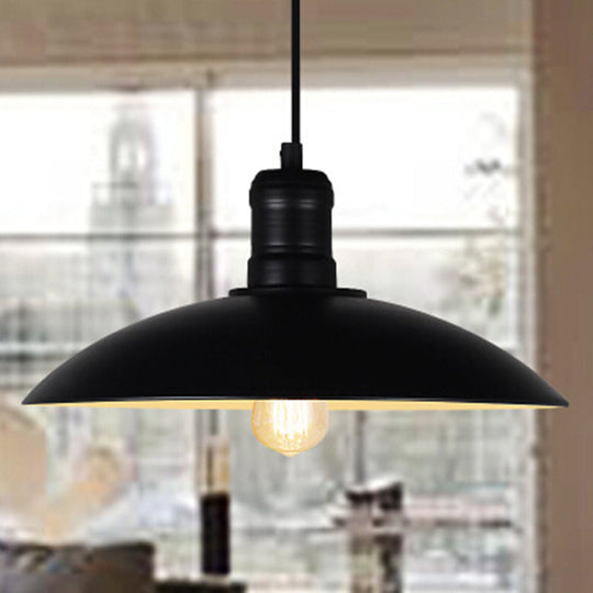 Metallic Retro-Style Pendant Light For Restaurants - Single Head Pot Cover Suspension Ceiling