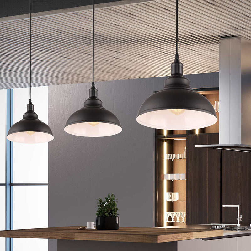 Black & White Pot Lid Ceiling Light - Industrial Metallic Pendant Light for Restaurants