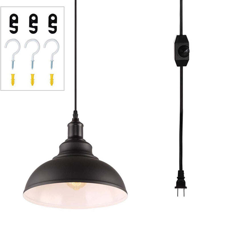 Industrial Metallic Pendant Light: Black Outer & White Inner Ceiling Mount Single Bulb For