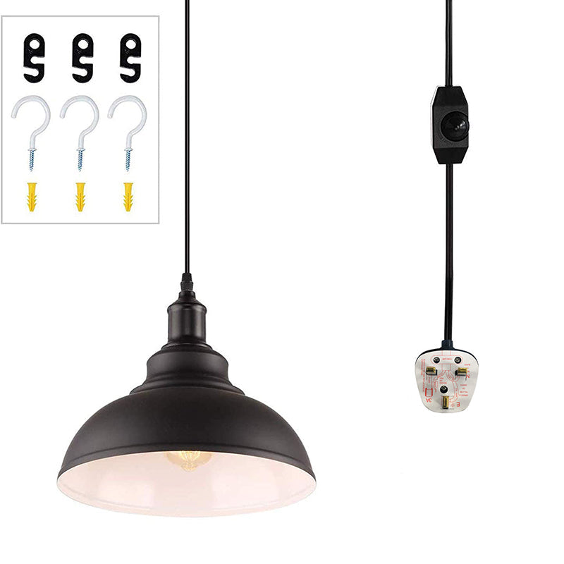 Industrial Metallic Pendant Light: Black Outer & White Inner Ceiling Mount Single Bulb For