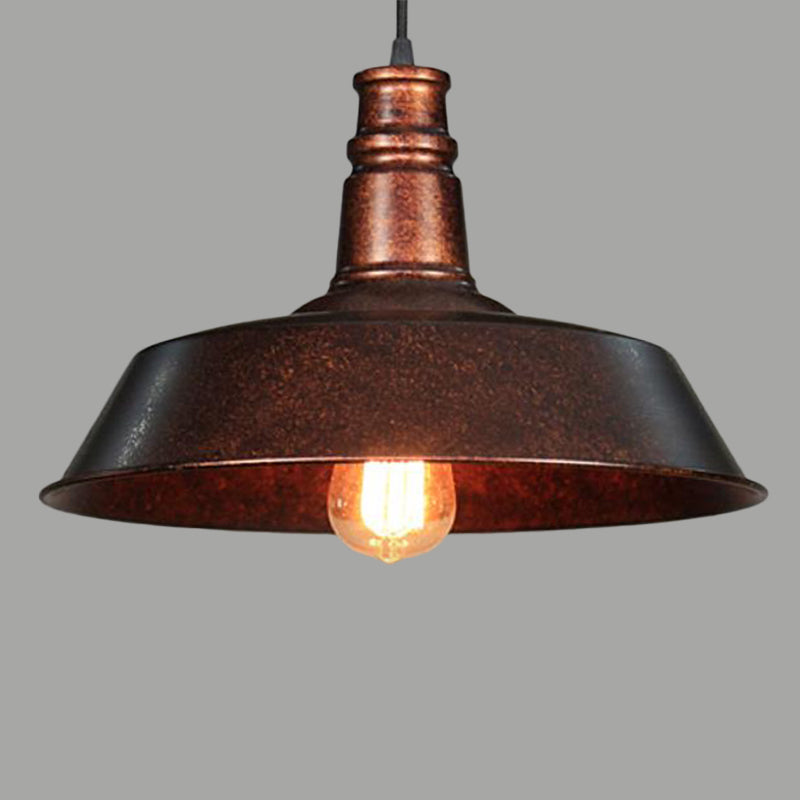 Retro Rustic 1-Light Pot Lid Pendant Ceiling Light for Restaurant - Metallic Finish