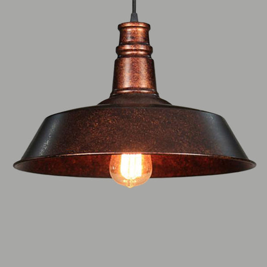 1-Light Retro Rust Pot Lid Pendant Light For Restaurants - Metallic Ceiling Hanging Fixture / 10