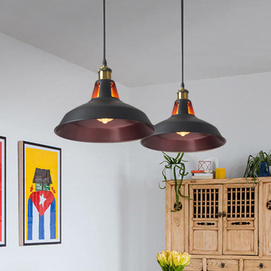 Retro-Style Metallic Pendant Light With Pot Lid Suspension - Perfect For Restaurants Burgundy-Black