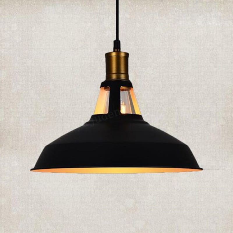 Retro Style Pot Cover Pendant Ceiling Light - Vintage Iron Suspension Lighting For Bars Black Outer