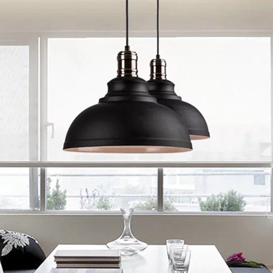 Industrial Single Pendant Ceiling Light With Iron Dome Shade For Restaurants Black Outer & White