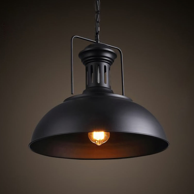 Metallic Pot Cover Pendant Light - Antique Hanging Fixture For Restaurants 1-Light Black / 13