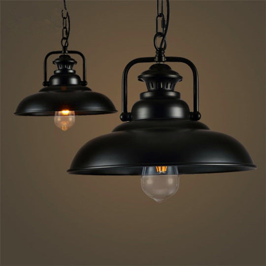 Industrial Metal Pendant Light With Handle - Ceiling Mount For Dining Room Black / 12.5