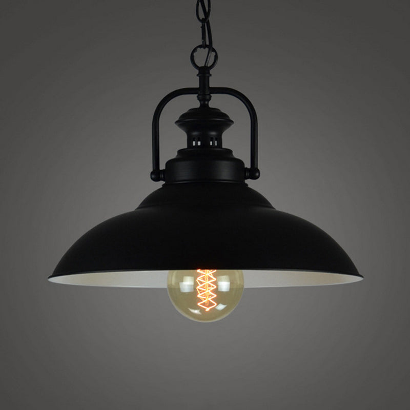 Vintage Metal Pendant Lamp With Hanging Handle - Black Outer White Inner