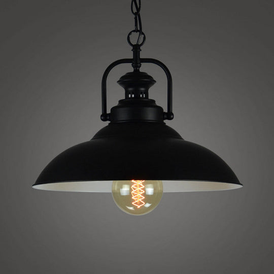 Vintage Metal Pendant Lamp With Hanging Handle - Black Outer White Inner