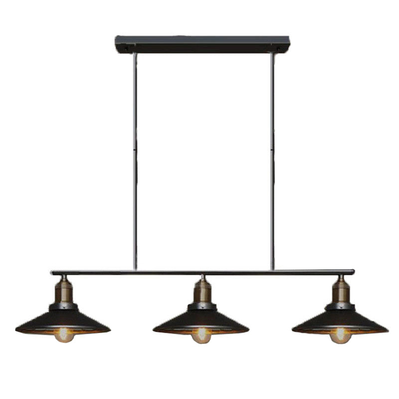 Metallic Antique Cone Shade Pendant Lighting - Black 3 Heads Island Hanging Light