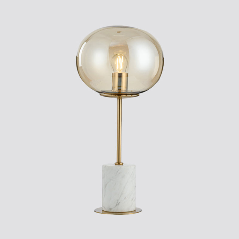 Amber Glass Bedside Lamp With Marble Base - Minimalistic Table Light