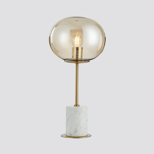 Amber Glass Bedside Lamp With Marble Base - Minimalistic Table Light