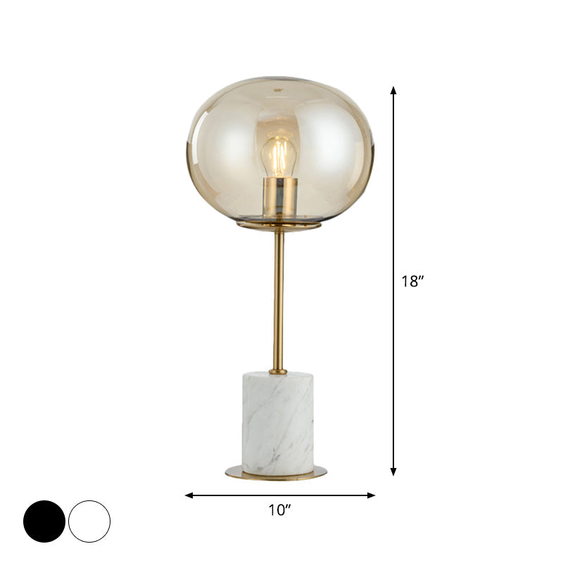 Amber Glass Bedside Lamp With Marble Base - Minimalistic Table Light