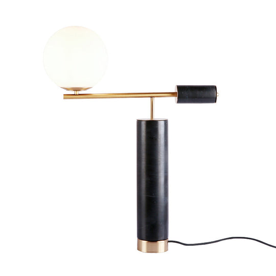 Post-Modern Black Marble Living Room Table Lamp With Cream Glass Shade