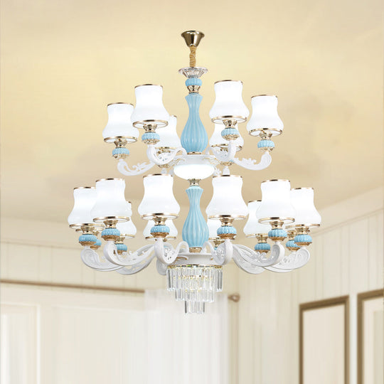 Classic Cream Glass Blue Bedroom Chandelier Light With Crystal Accents 18 /