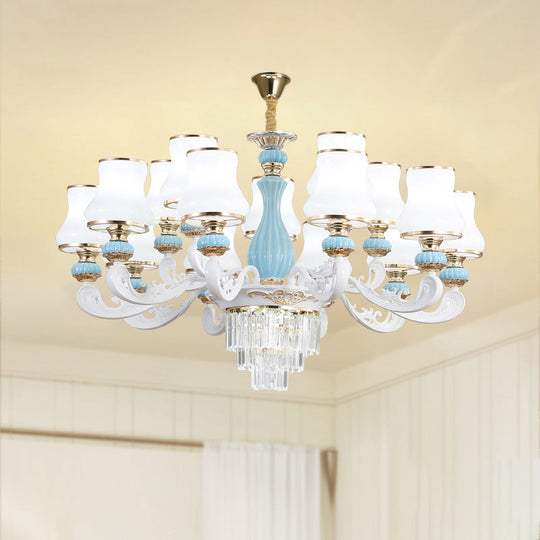 Classic Cream Glass Blue Bedroom Chandelier Light With Crystal Accents