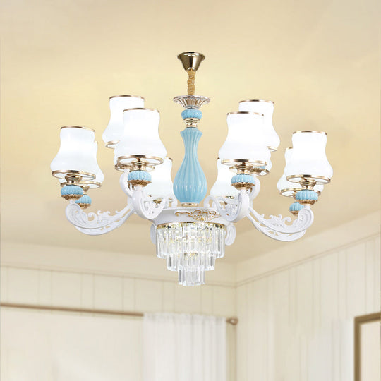 Classic Cream Glass Blue Bedroom Chandelier Light With Crystal Accents