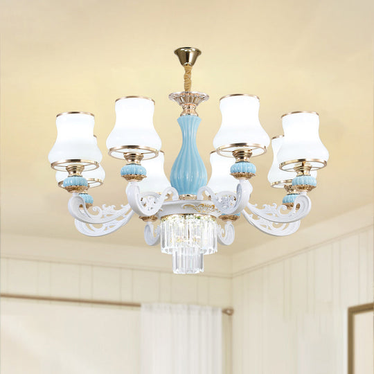 Classic Cream Glass Blue Bedroom Chandelier Light With Crystal Accents