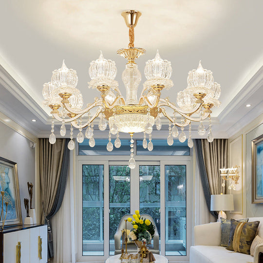 Crystal Flower Ceiling Chandelier With Clear Draping - Traditional Living Room Lighting