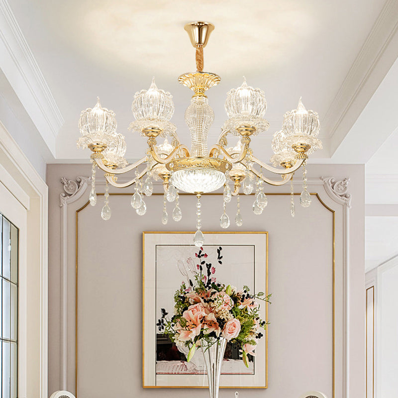 Crystal Flower Ceiling Chandelier With Clear Draping - Traditional Living Room Lighting