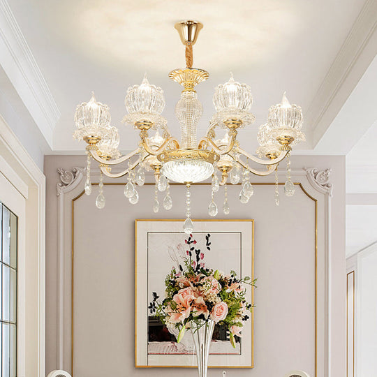 Crystal Flower Ceiling Chandelier With Clear Draping - Traditional Living Room Lighting 8 /