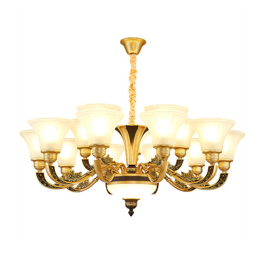 Vintage Flared Suspension Chandelier For Living Room - Cream Frosted Glass Light