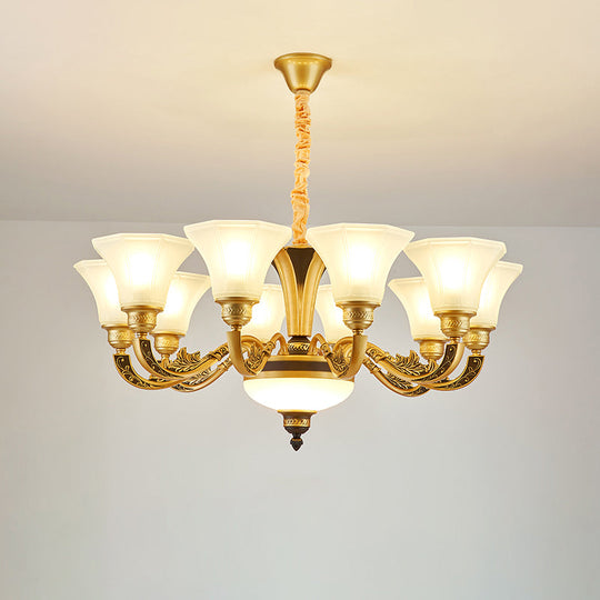 Vintage Flared Suspension Chandelier For Living Room - Cream Frosted Glass Light