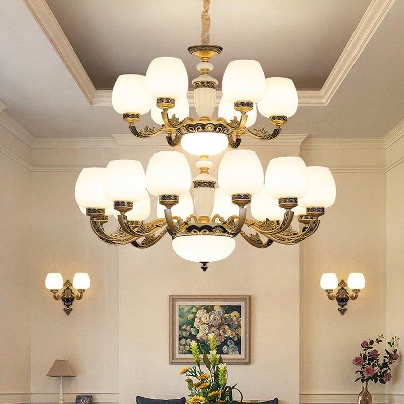 Frosted White Glass Chandelier Pendant Light For Classic Living Room