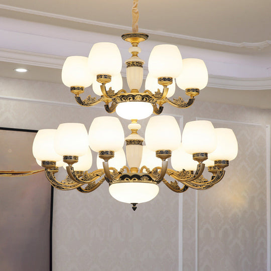 Frosted White Glass Chandelier Pendant Light For Classic Living Room