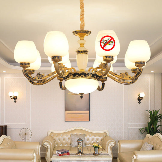 Frosted White Glass Chandelier Pendant Light For Classic Living Room