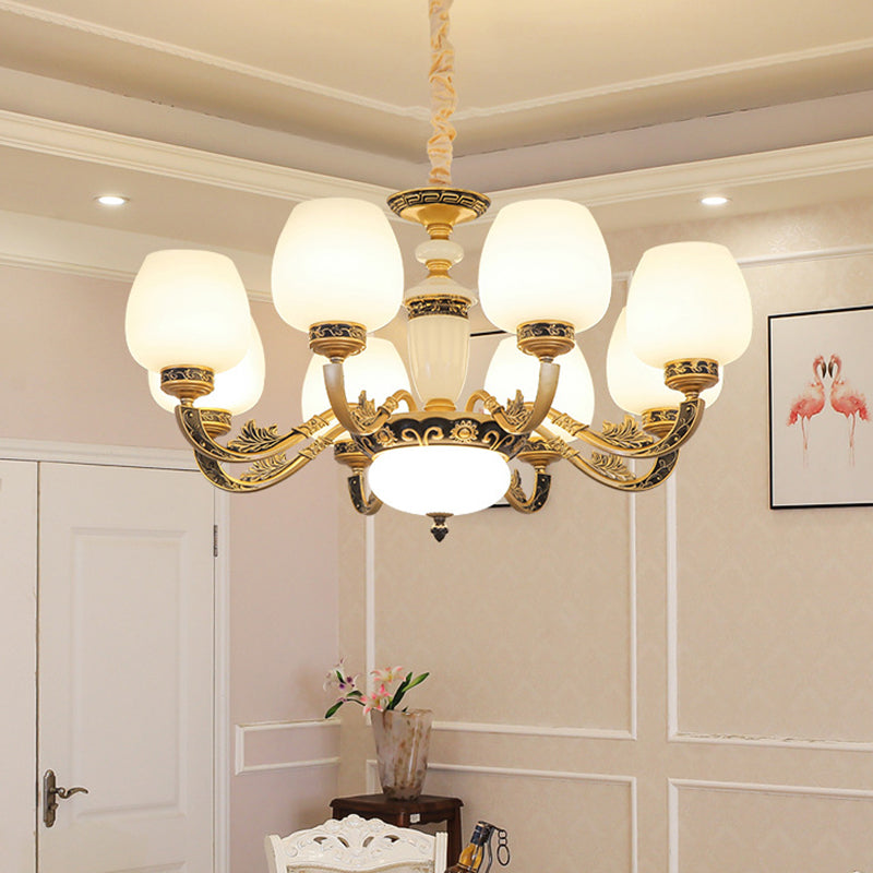 Frosted White Glass Chandelier Pendant Light For Classic Living Room 8 /