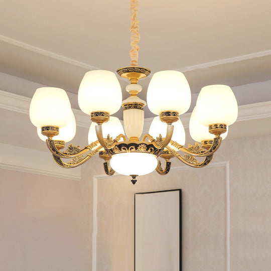 Frosted White Glass Chandelier Pendant Light For Classic Living Room