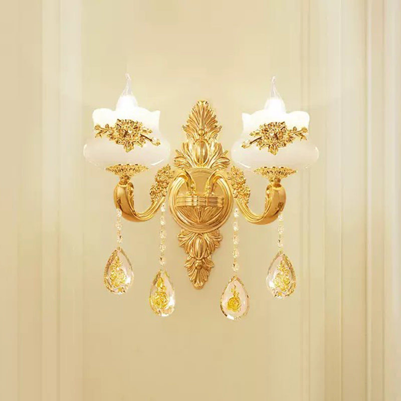 Vintage Imitation Jade Gold Chandelier Pendant Light With Crystal Accent 2 /