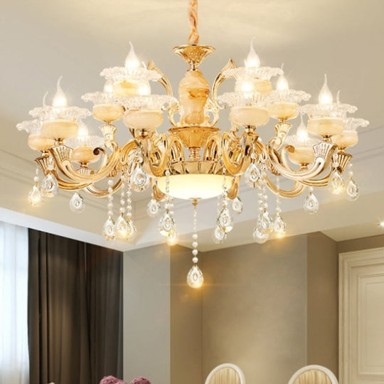 Retro Gold Floral Chandelier With Crystal Pendant Light Fixture - Elegant Glass Design For Living